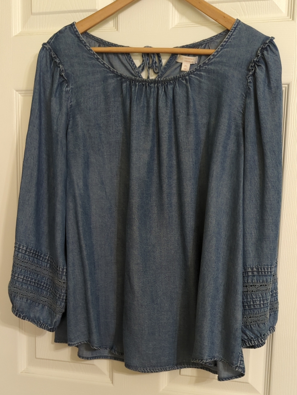 LC Lauren Conrad Denim-Look Peasant Blouse in Blue